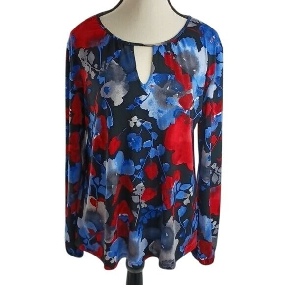 The Limited Womens Size S Multicolor Floral Long Sleeve Blouse Top Keyhole - Picture 1 of 7